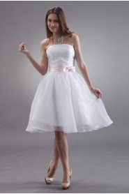 Satin Strapless Short A-line Dress with Bow
