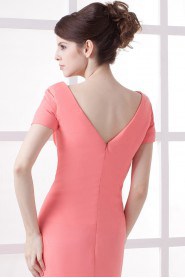 Chiffon V-Neckline Floor Length Column Dress with Short Sleeves