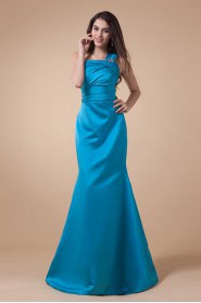 Charmeuse One-Shoulder Floor Length Mermaid Dress with Ruffle