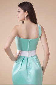 Satin One-Shoulder Short Sheath Dress with Drape