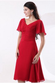 Chiffon V-Neckline Short A-line Dress with Short Sleeves