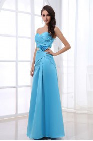 Satin Sweetheart Ankle-Length A-line Dress with Flower and Pleated