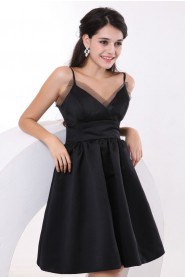 Satin and Organza V-Neckline Short A-line Dress with Pleat