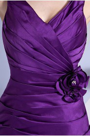 Taffeta V-Neckline Sheath Dress with Hand-made Flower