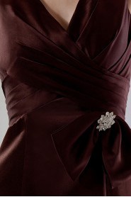 Satin V-Neckline Floor Length Sheath Dress with Ruffle and Flowers
