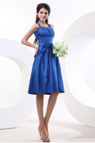 Satin Straps Neckline Short A-line Dress with Pleated
