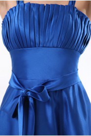 Satin Straps Neckline Short A-line Dress with Pleated