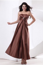 Satin Strapless Ankle-Length A-line Dress with Pleated