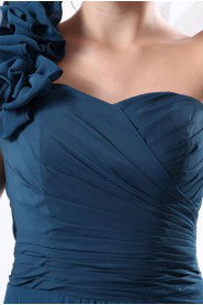 Satin and Tulle One-Shoulder A-line Dress with Manual Flowers