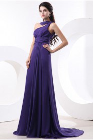 Chiffon One-Shoulder Dress with Pleat