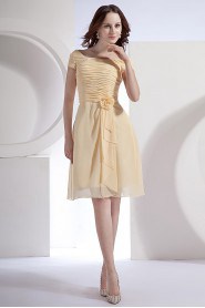 Chiffon Round Neckline Short A-line Dress with Hand-made Flower