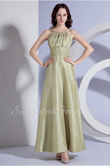 Taffeta Holder Neckline Ankle-Length A-Line Dress with Pleat