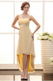 Satin and Chiffon Strapless Ankle-Length Empire Line Dress with Waistband