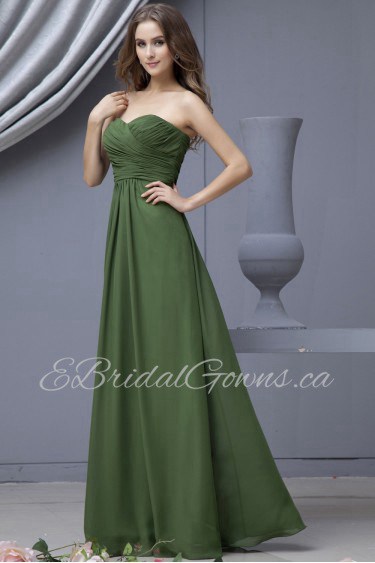 Satin and Chiffon Sweetheart Floor Length Empire Dress with Pleat