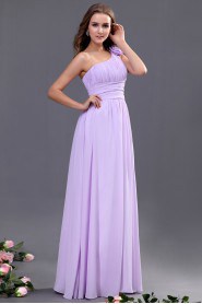 Chiffon One-Shoulder Floor Length A-line Dress with Hand-made Flower
