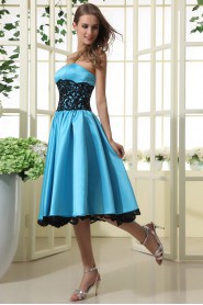 Taffeta and Lace Strapless Short Dress with Ruffle