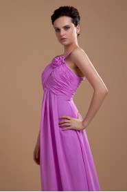 Chiffon One-Shoulder Floor Length Empire Dress with Ruffle and Flower