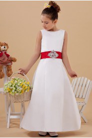 Satin Jewel Neckline Ankle-Length A-Line Dress with Embroidery 