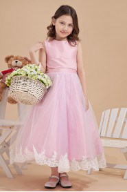 Satin and Mesh Jewel Neckline Ankle-Length Ball Gown Dress