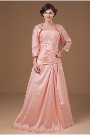 Taffeta Strapless Floor Length A-line Dress with Embroidery Pleated and Jacket