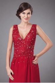 Chiffon V-Neckline Ankle-length A-line Dress with Embroidery
