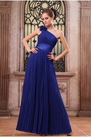 Chiffon One-Shoulder Floor Length Dress with Pleated