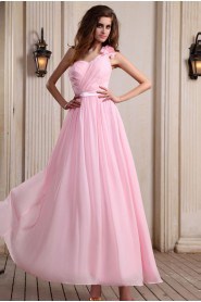 Chiffon One-Shoulder Ankle-Length A-line Dress with Ruffle
