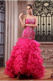 Organza and Charmeuse Sweetheart Floor Length Sheath Dress with Embroidery 