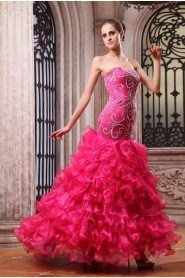 Organza and Charmeuse Sweetheart Floor Length Sheath Dress with Embroidery 