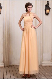 Chiffon Halter Neckline Ankle-Length A-line Dress with Ruffle