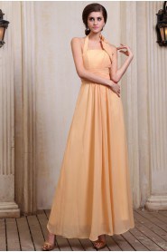 Chiffon Halter Neckline Ankle-Length A-line Dress with Ruffle