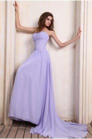 Chiffon Strapless A-line Dress with Beaded and Ruffle