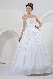 Satin Strapless Ball Gown with Embroidery