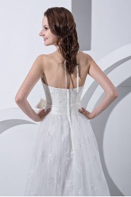 Satin and Lace V-Neckline A-Line Dress