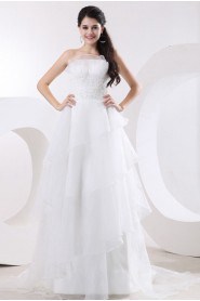 Organza Strapless A-Line Dress with Embroidery