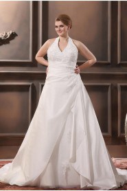 Halter Satin Embroidered Plus Size Gown