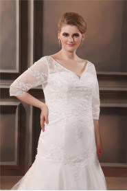 Lace Embroidered V-Neck Beading Plus Size Gown