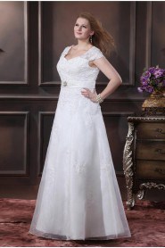 Yarn Embroidered Beading V-Neck Floor Length Plus Size Gown