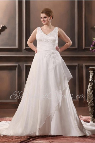 Sleeveless A-Line V-Neck Plus Size Gown