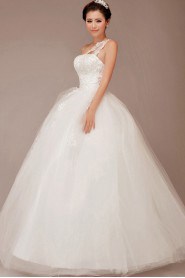 Satin and Tulle  Floor Length Ball Gown with Embroidered