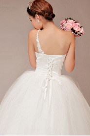 Satin and Tulle  Floor Length Ball Gown with Embroidered