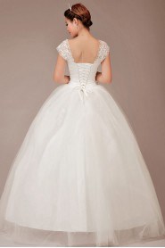Satin and Tulle Straps Floor Length Ball Gown with Sequins