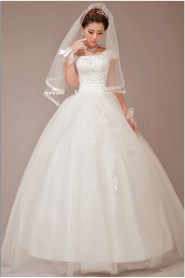 Satin and Tulle Straps Floor Length Ball Gown with Sequins
