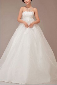 Organza Strapless Floor Length Ball Gown with Flowers
