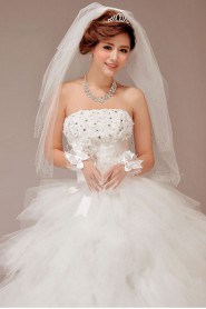 Satin and Tulle Strapless Floor Length Ball Gown with Flowers