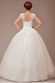Satin and Tulle Straps Floor Length Ball Gown with Crystals