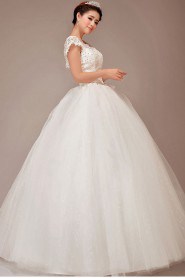 Lace Scoop Neckline Floor Length Ball Gown with Crystals