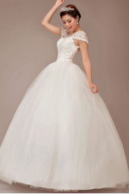 Lace Scoop Neckline Floor Length Ball Gown with Crystals