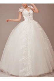 Lace V-Neck Floor Length Ball Gown with Crystals