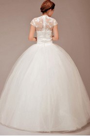 Lace V-Neck Floor Length Ball Gown with Crystals